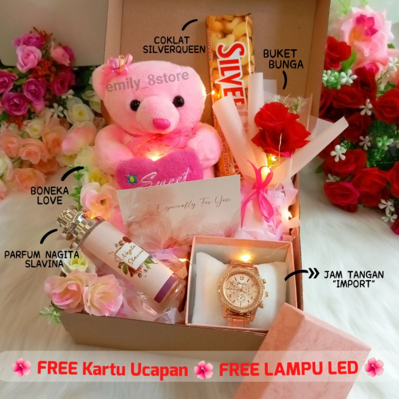 (Bisa Kirim Hari ini) Hampers Natal | Kado Valentine Hadiah Ulang tahun cewek GiftBox hadiah boneka jam tangan parfum coklat Silverqueen buket bunga buket uang money cake buket wisuda Hamper Jakarta kado ultah Jakarta kado anniversary hadiah wedding