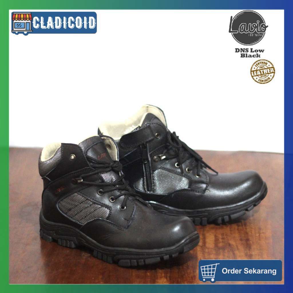 Sepatu Safety Pria Ujung Besi Kulit Asli Kualitas Premium DNS Kulit Warna Hitam untuk Outdoor kerja