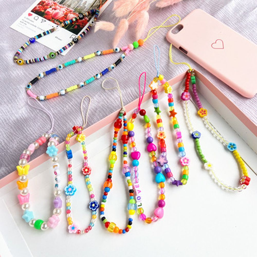 REBUY Fashion Phone Lanyard for Women Girls Acrylic Beads Mobile Phone Chain Cellphone Strap Colorful Jewelry Ins Trendy Hanging Cord Handmade Smiling Beads