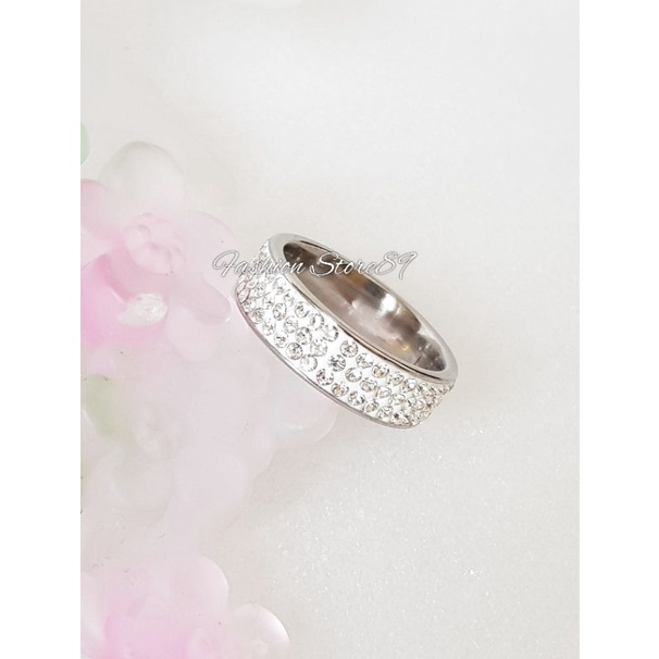 Ready Import Cincin Titanium Full Permata Perhiasan Antikarat Impor Cincin Antikarat Single Couple Titanium Gold Silver Pria wanita Bestquality