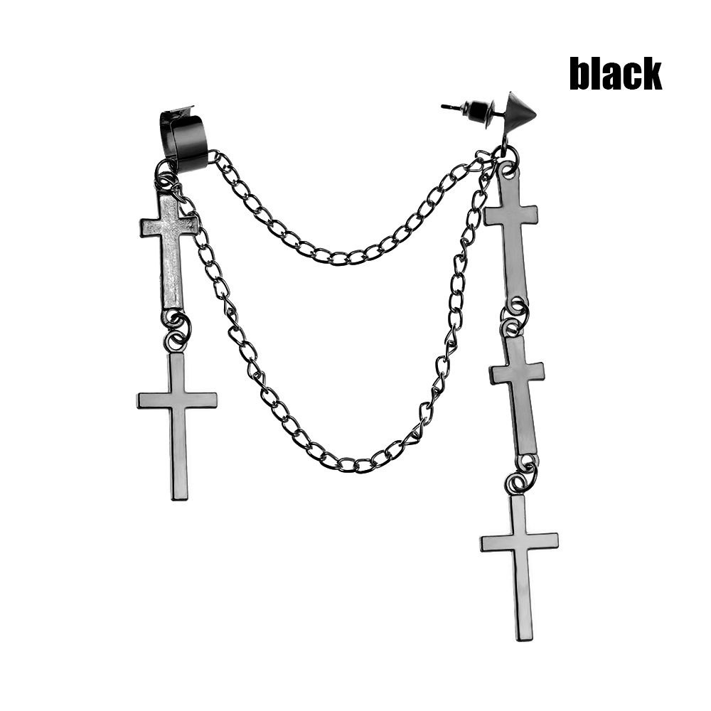 Anting korea wanita panjang model tusuk tindik ring rantai gantung rumbai earring untuk cewek gaul edgy motif kupu mahkota daun warna emas silver import-