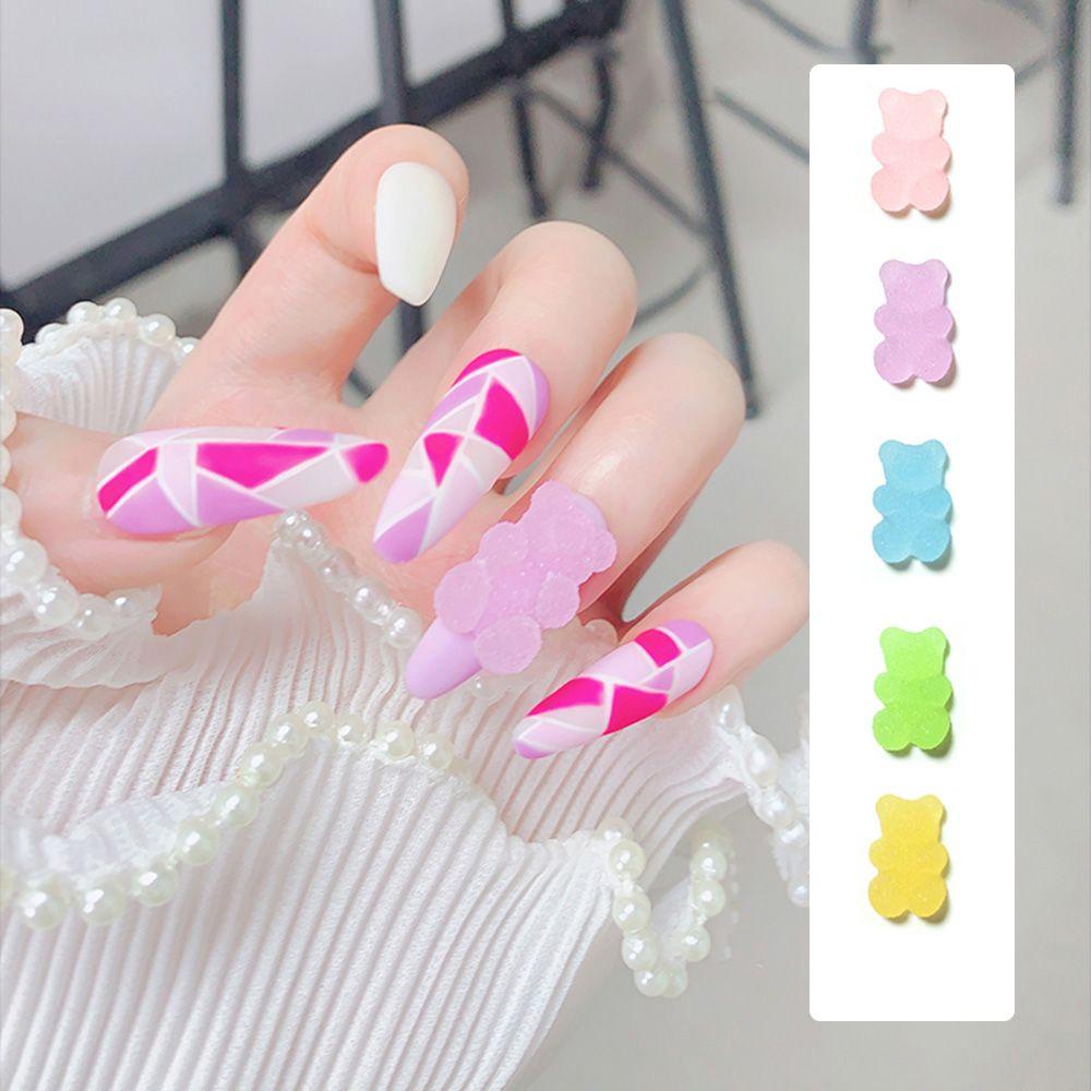 AUGUSTINA Agustin 3D Dekorasi Nail Art Warna Permen Super Manis Cinta Beruang DIY Hiasan Nail Art