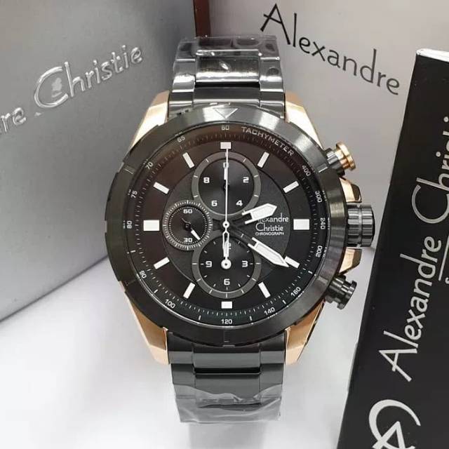 JAM TANGAN PRIA / COWOK ALEXANDRE CHRISTIE BLACK ROSE GOLD TALI RANTAI ORI - ROSEGOLD HITAM AC 6508