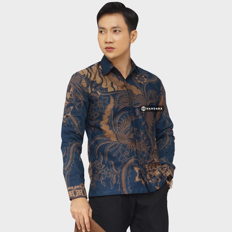 REKSA Kemeja Batik Pria Lengan Panjang Bahan Katun Halus Lapis Furing