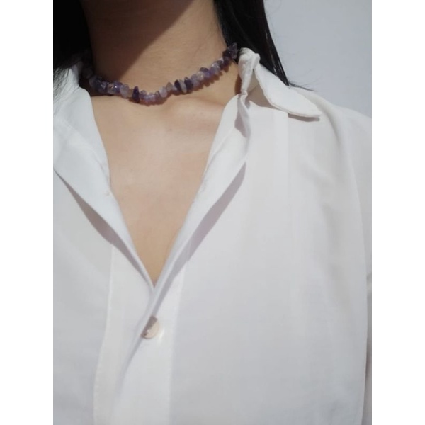 Jeannete Quartz Cracked Stone Beads Necklace Kalung Batu Kristal Crystal Choker Seastone Natural Batu Alam