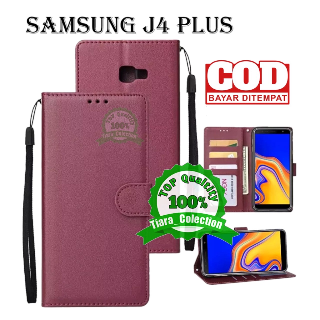 CASE FLIP SAMSUNG GALAXY J4 PLUS CASING HP / COVER HP UNTUK SAMSUNG GALAXY J4+ LETAHER FLIP CASE DOM