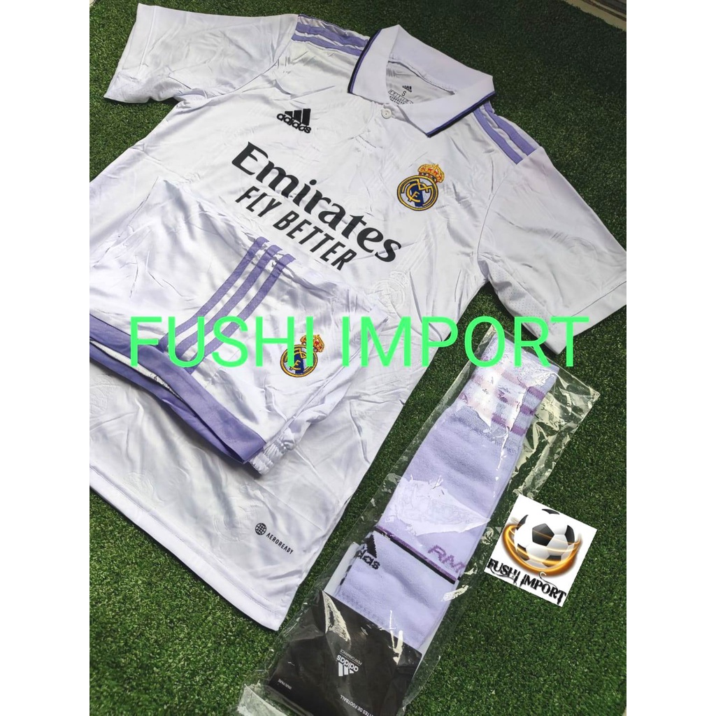 Setelan Jersey Baju Bola Madrid Home 2022 2023 ( Fullset Satu Set ) Grade Ori