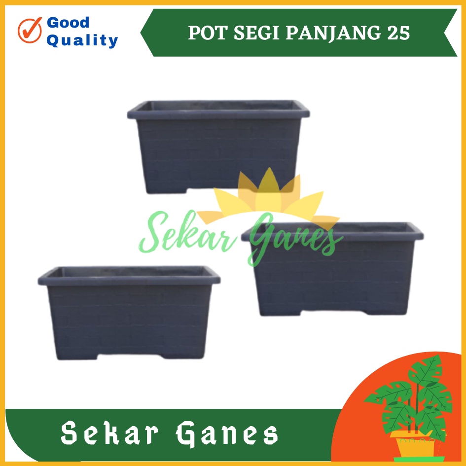 Paket 3 pcs Pot Segi Panjang Tani 25 Cm Hitam Putih Motif Bata Pot Panjang Plastik Murah Murah