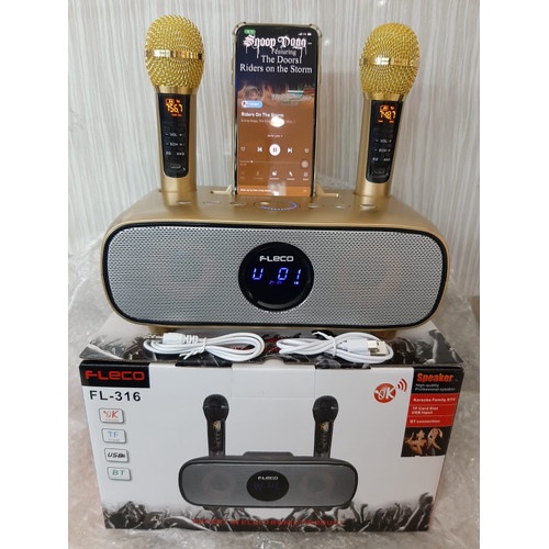 Fleco FL-316 Speaker Bluetooth Free 2 Mic Wireless Karoake Mic Fleco