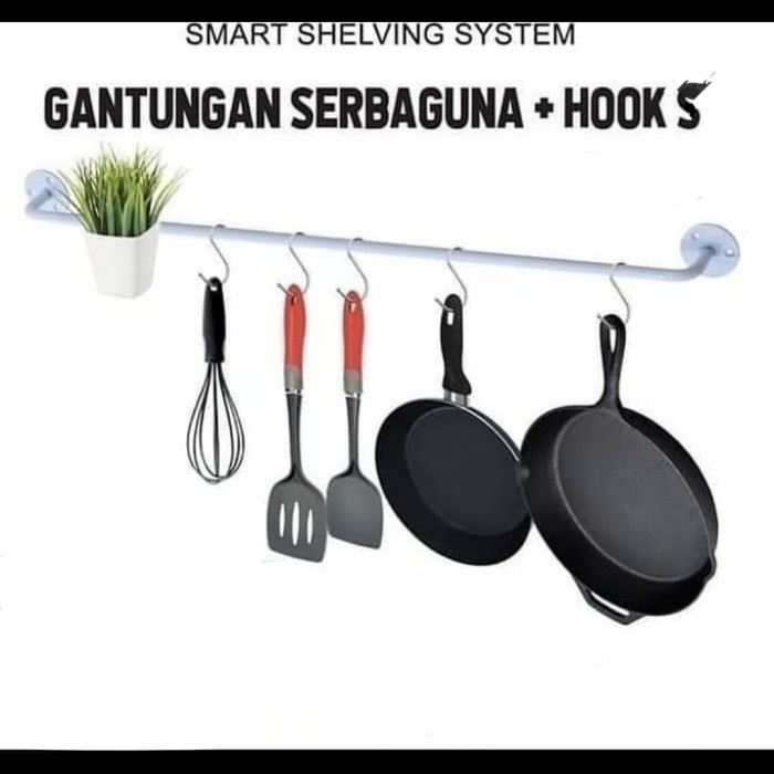 GANTUNGAN KITCHEN ( 90CM 6KAIT) PANCI ALAT DAPUR KAMAR MANDI SERBAGUNA