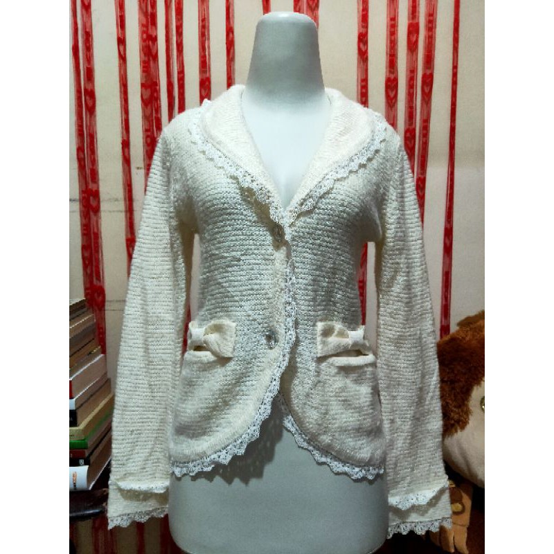 PRELOVED KARDIGAN RAJUT RENDA PITA SUPER CUTE