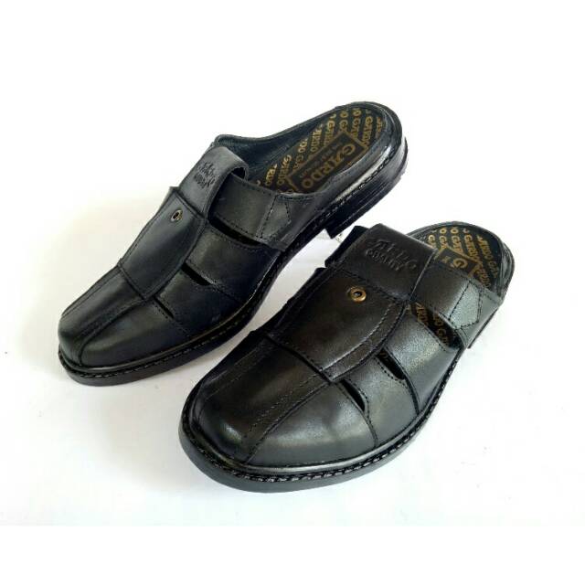 Sandal slop kulit asli hitam sendal selop pria 38 39 40 41 42 43