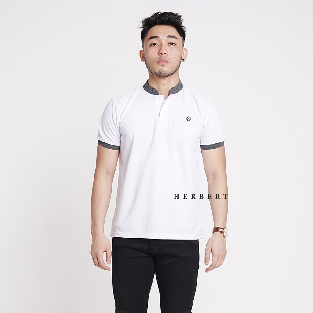 Herbert Kaos Polo Shirt Pria Kerah Shanghai Putih Polos