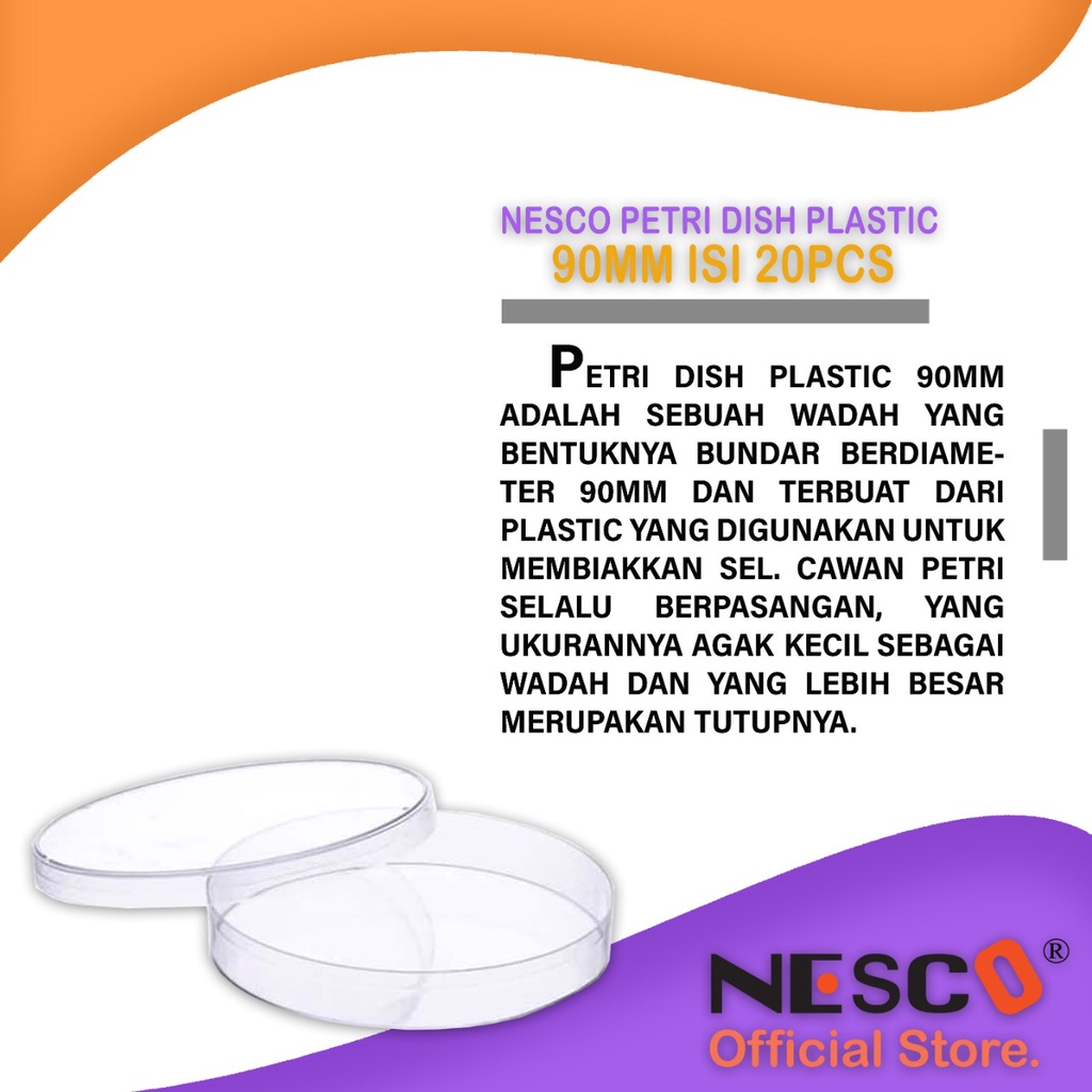 Petridish Plastik Steril 60-90mm, Nesco, 20-26pcs, bag, FM, Best Seller