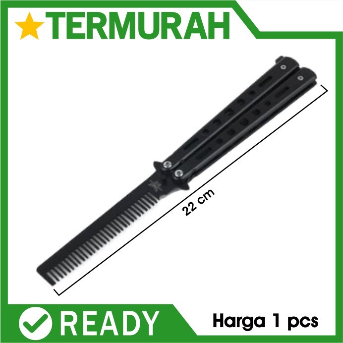 Sisir lipat Rambut Pria Besi Butterfly Pomade balisong comb training knife saku pelurus rambut stain