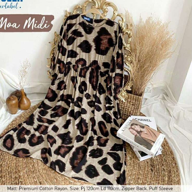 Sudah READY.. MOA MIDI DRESS RAYON MOTIF LEOPARD MACAN LONG TUNIK VIRAL KEKINIAN BAJU REMAJA DAILY O