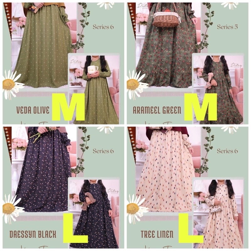 Ditsy April 2022 ( Veda Olive size M, Arameel Green size M, Daessyn Black size L, Tree Linen size L)