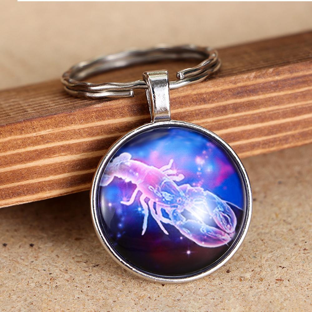 Lily Constellation Keychain Double Face Celestial Keyring Hadiah Ulang Tahun Terbaik Leo Libra Scorpio Sagitarius