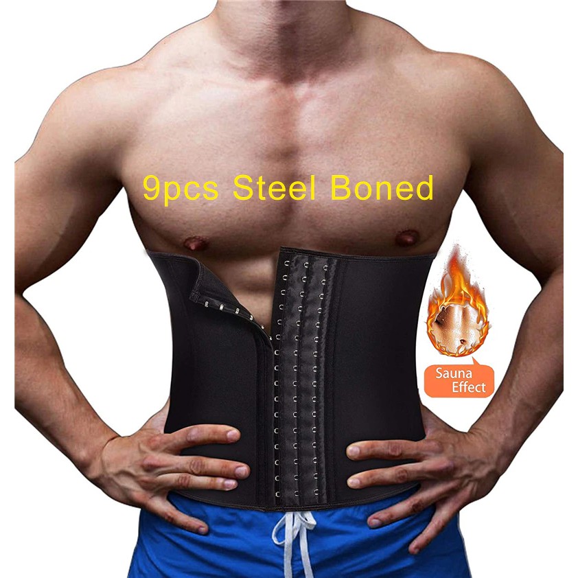Import Mens 9 Steel Bone Waist Trainer Fitness Slimming Belt Sweat Neoprene Workout Body Shaper Fat Shopee Indonesia