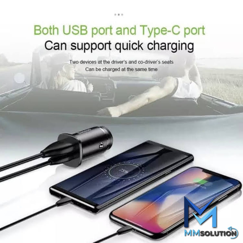 Baseus Car Charger Dual Port 5A 30W PPS PD QC 4.0 Fast  Usb &amp; Type C ORIGINAL