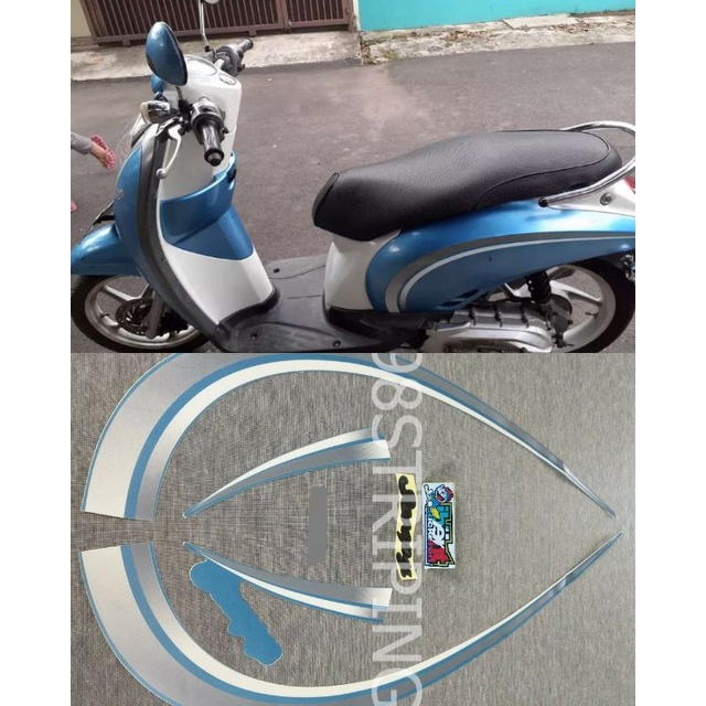STIKER STRIPING LIS STANDAR ORI HONDA SCOOPY SILVER BIRU TAHUN 2011 2012
