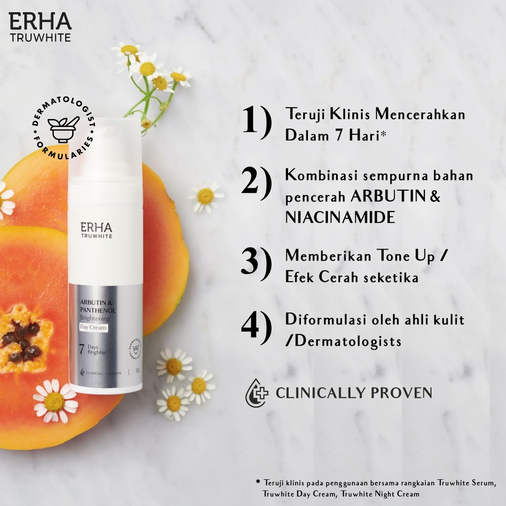 ERHA Truwhite Arbutin &amp; Panthenol Brightening Day Cream 30g ~ ORIGINAL 100%