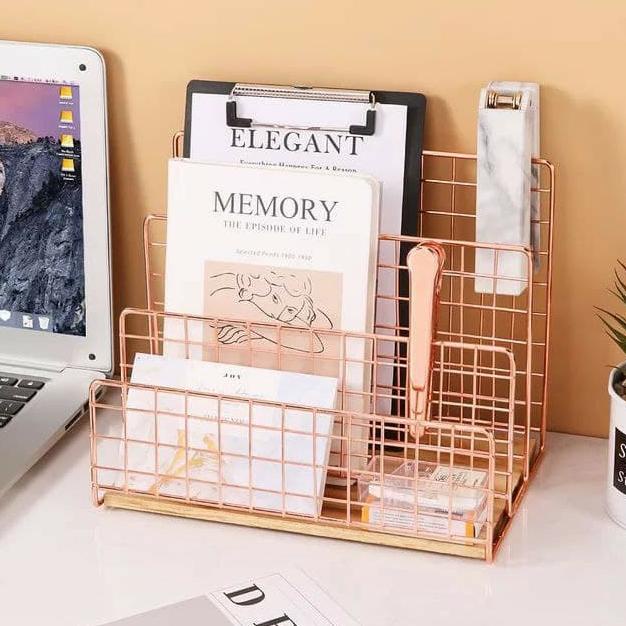 

Office & Stationery | Document Organizer | 3-Tier White Office Decor And Magazine Holder/Rak Buku Gold / Rosegold | Best Seller