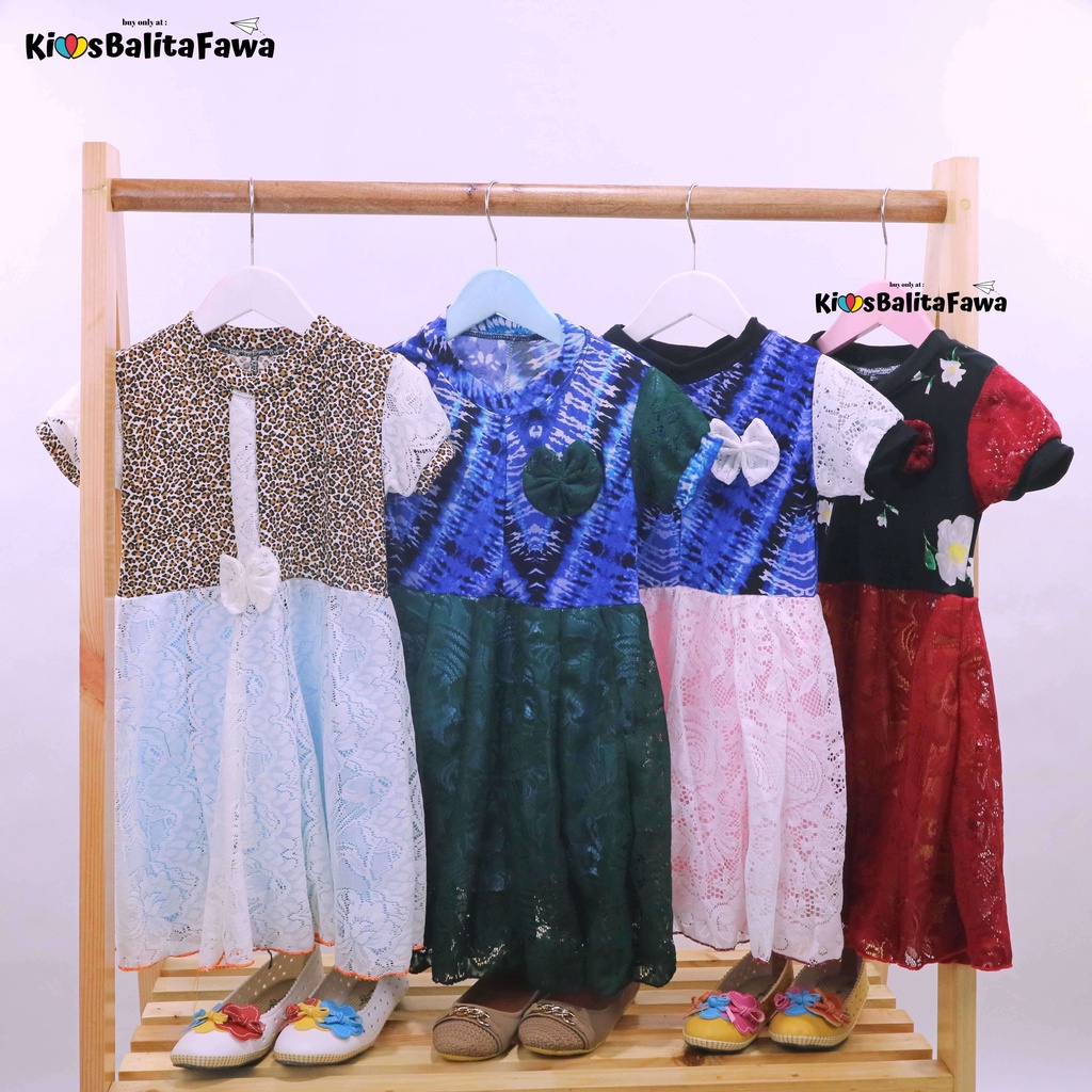 Dress Yuki uk 1-4 Tahun / Dres Kombi Brukat Lengan Anak Perempuan Baju Gaun Pesta