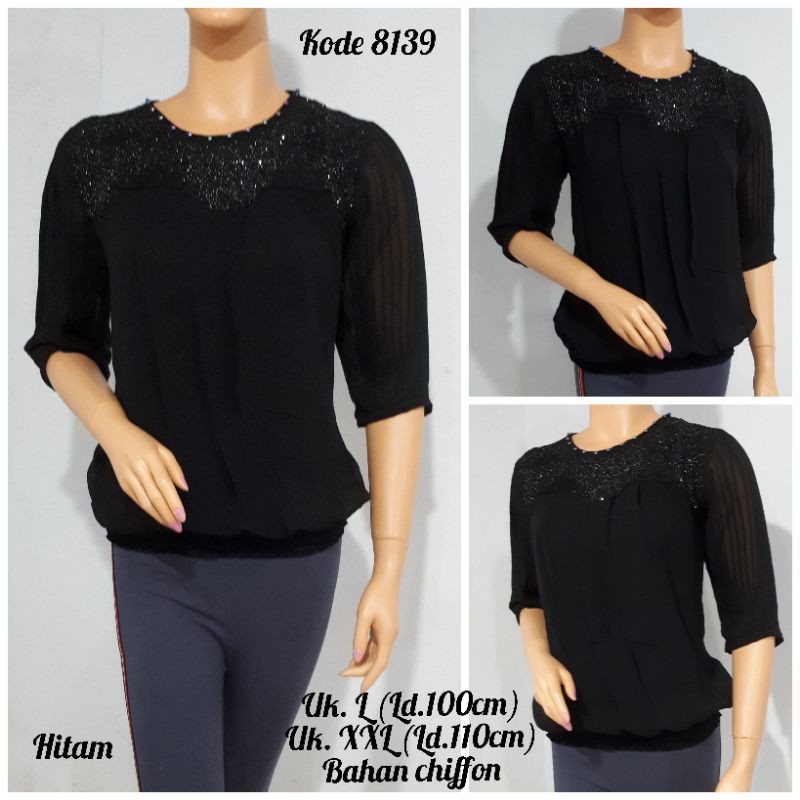 COD BLUS LENGAN PENDEK BAHAN SIFON WANITA BROKAT TANGAN PRISKET BAWAH KARET BLOUSE / CHIFFON / ATASA