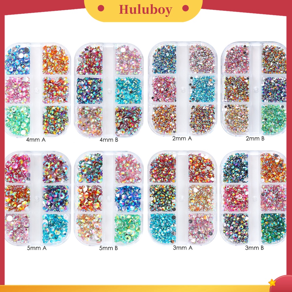 Huluboy Huluboy♡ 6 Grids / Box Berlian Imitasi 3D Warna-Warni Untuk Dekorasi Nail Art