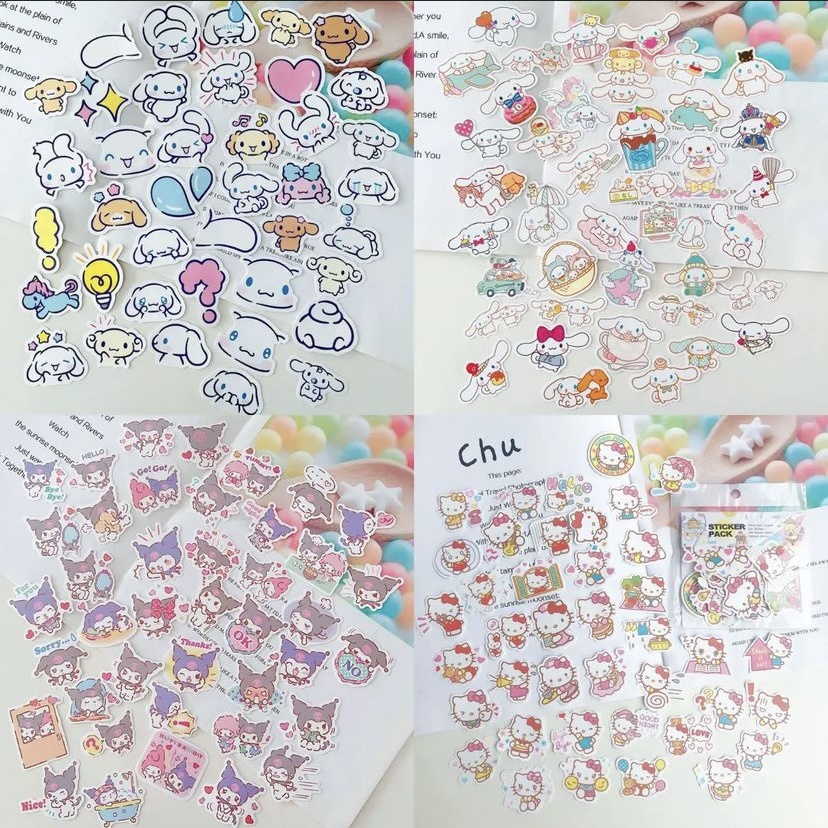 Sticker pack karakter stickers set mickey snoopy keroppi stitch My melody Cinnamoroll Kuromi Sanrio