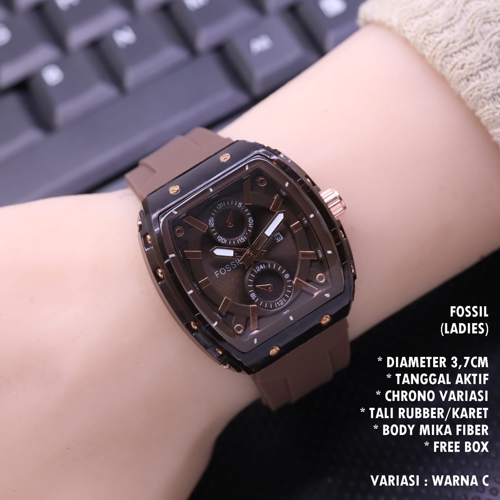 JAM TANGAN WANITA FASHION TALI RUBBER BODY OVAL TANGGAL AKTIF