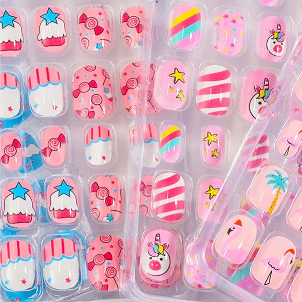 Agustina Anak Kuku Palsu Indah Alat Manicure Kartun Perekat Belakang DIY Nail Art
