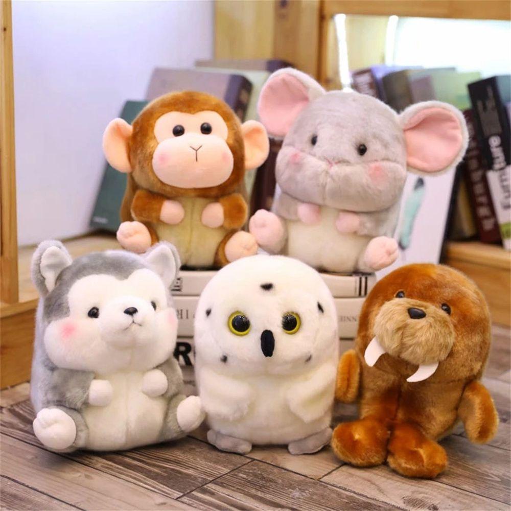 REBUY Rebuy Animals Plush Toys Hadiah Ulang Tahun Anak Hadir Bentuk Bulat Owl Bentuk Bola Sapi Plush Doll Boneka Binatang