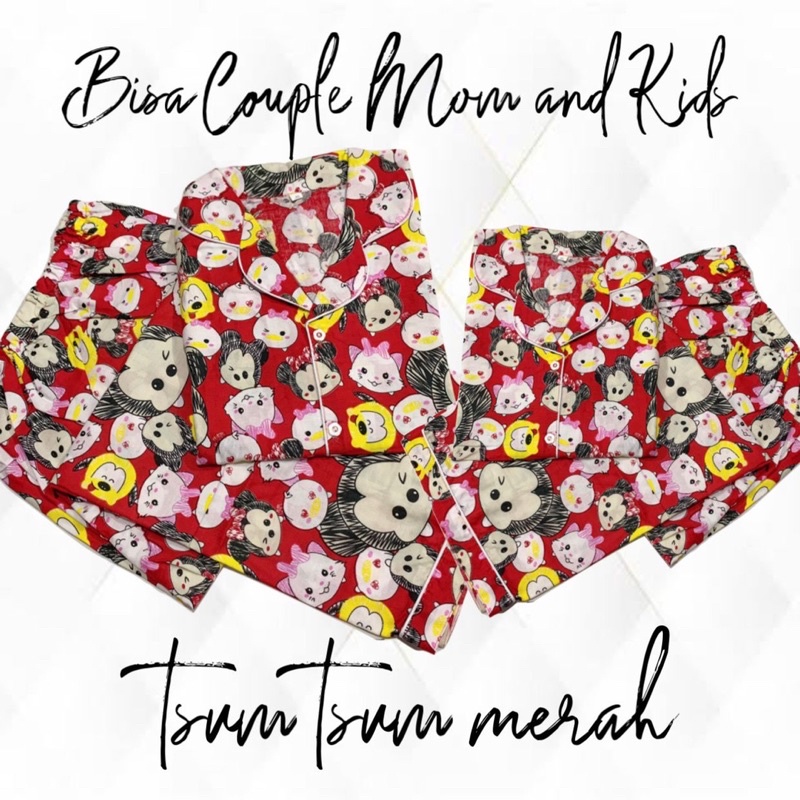 Tsum - piyama stelan bisa couple ibu anak family katun jepang tsum navy biru merah