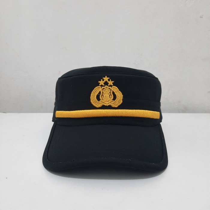 Topi Komando Pama Polri Hitam Bordir Logo Tribrata Twist Halus Premium