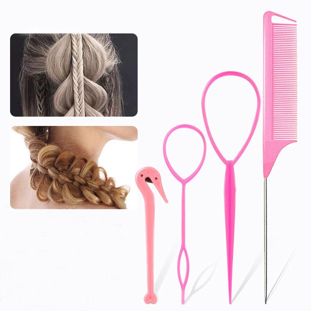 Augustina Set Styling Rambut Tarik Melalui Merah Muda Solid Elastis Profesional Hiasan Kepala French Braid Tool Aksesoris Rambut Malas Mengepang Alat Topsy Hair Tail