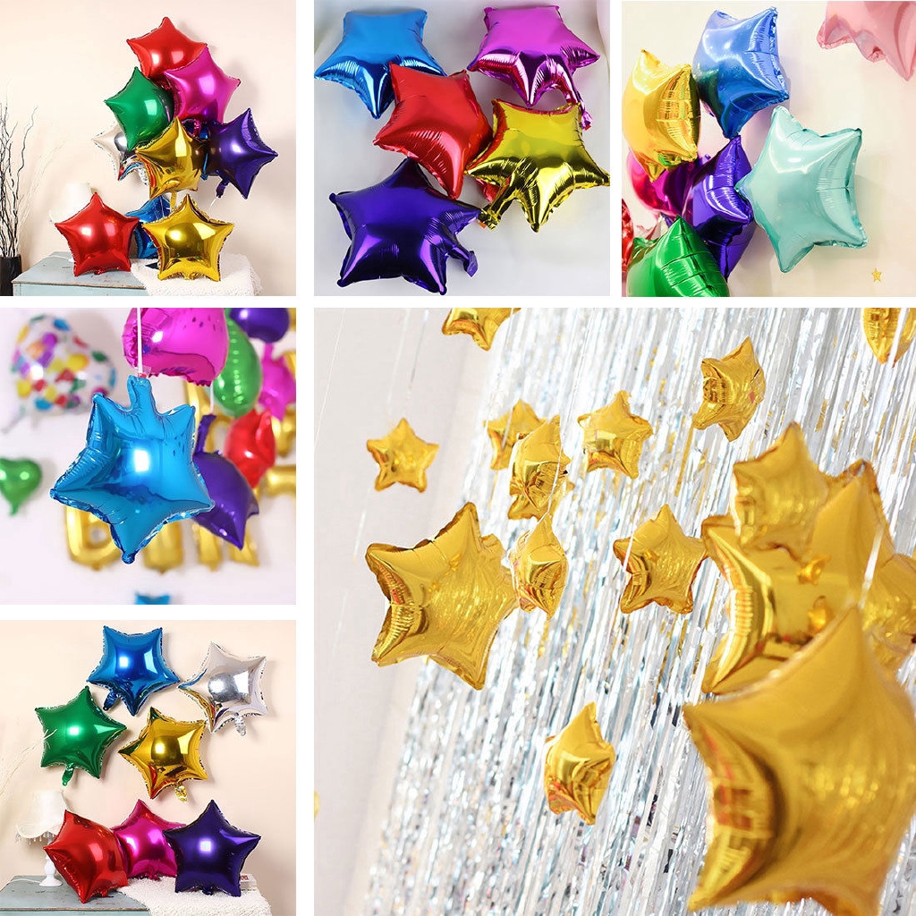5pcs Balon Helium Foil Bentuk Bintang Ukuran 18 Inch Untuk Dekorasi Pesta Pernikahan