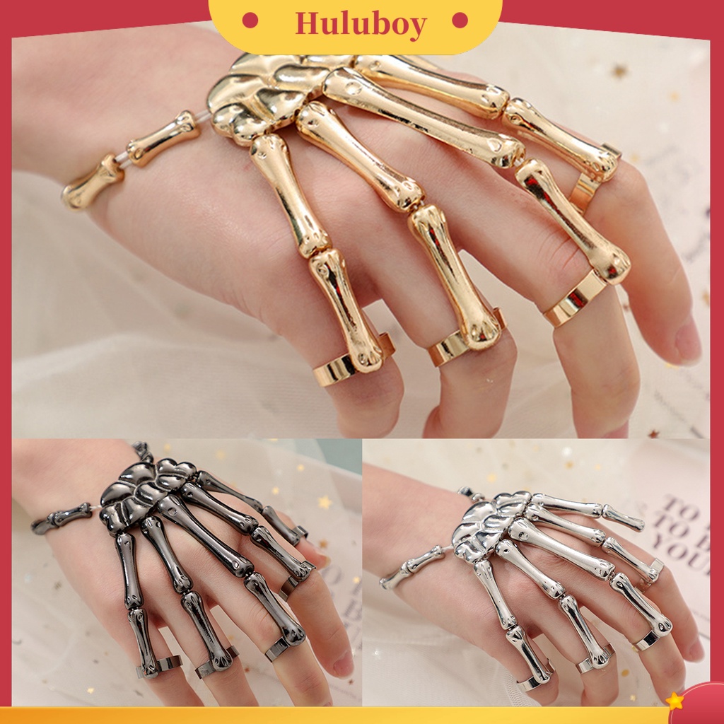 Hu Hu Hu Hu Hu Alat Bantu Pasang Kacamata♡ Gelang Tangan Elastis Bahan Alloy Motif Tengkorak Gaya Gothic Untuk Halloween