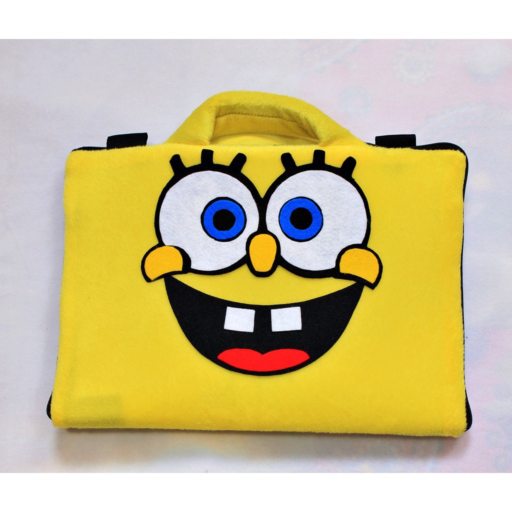 Tas Laptop Spongebob Bulu Tipis Kuning 10 -17 Inch Softcase Notebook Macbook Slim Wanita Animasi