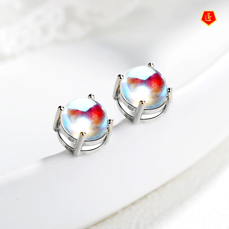 [Ready Stock]S925 Silver Simple Moonstone Stud Earrings