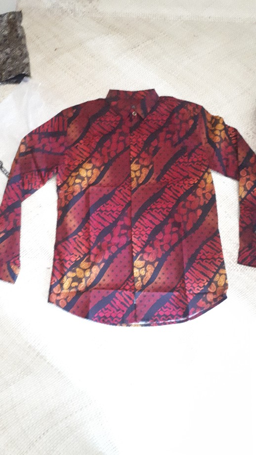 [ready Big Size] Babedo Kemeja Batik Pria Lengan Panjang Gradasi Merah Hem Batik Pria Premium