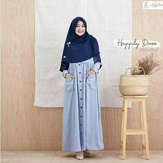 Happily Syar'i (Dress + Khimar)-DRESS MUSLIM - fashion wanita- baju wanita-baju gamis -dress - gamis