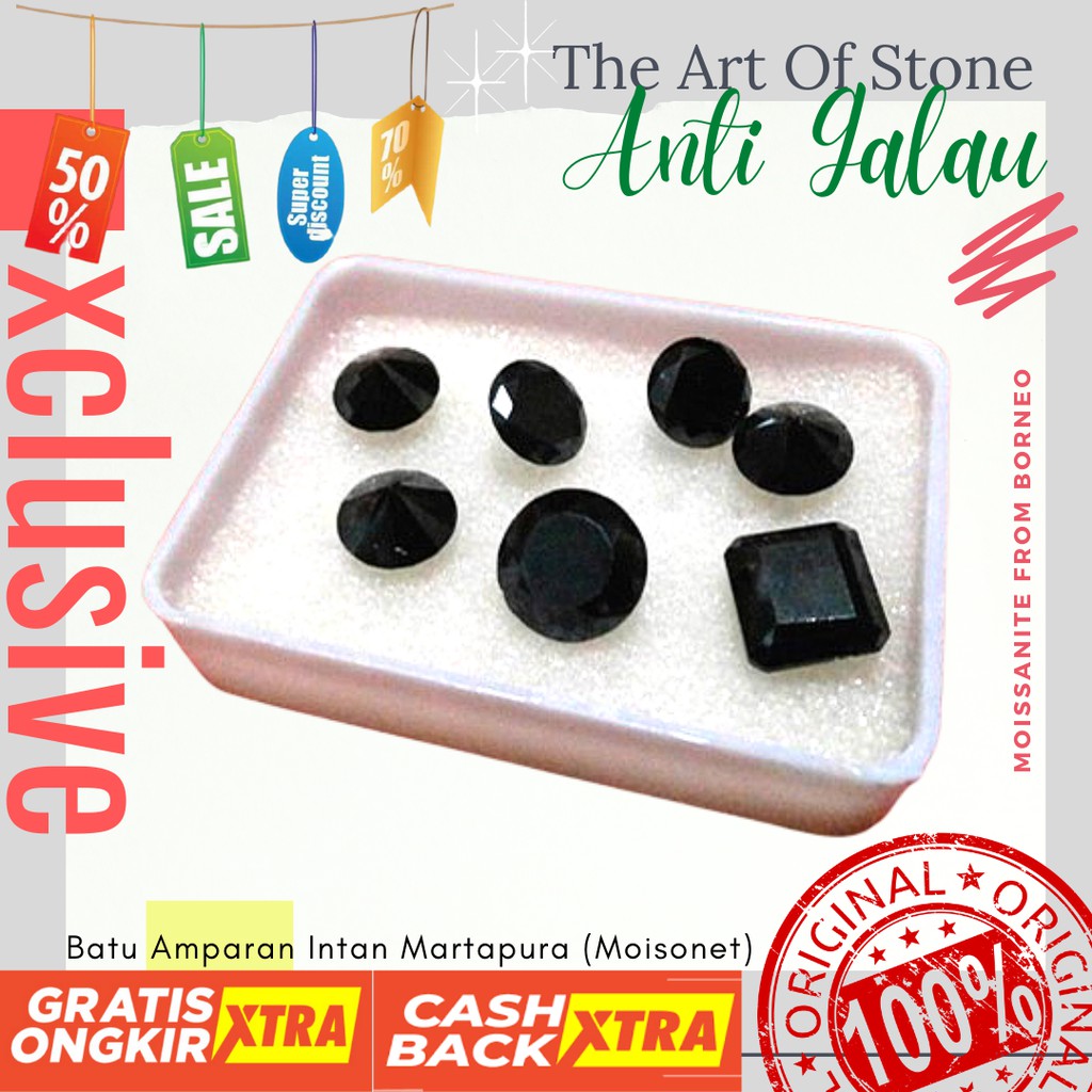 Batu Permata Moissanite Moisonet Batu Amparan Intan Hitam Black Diamond Berlian Hitam