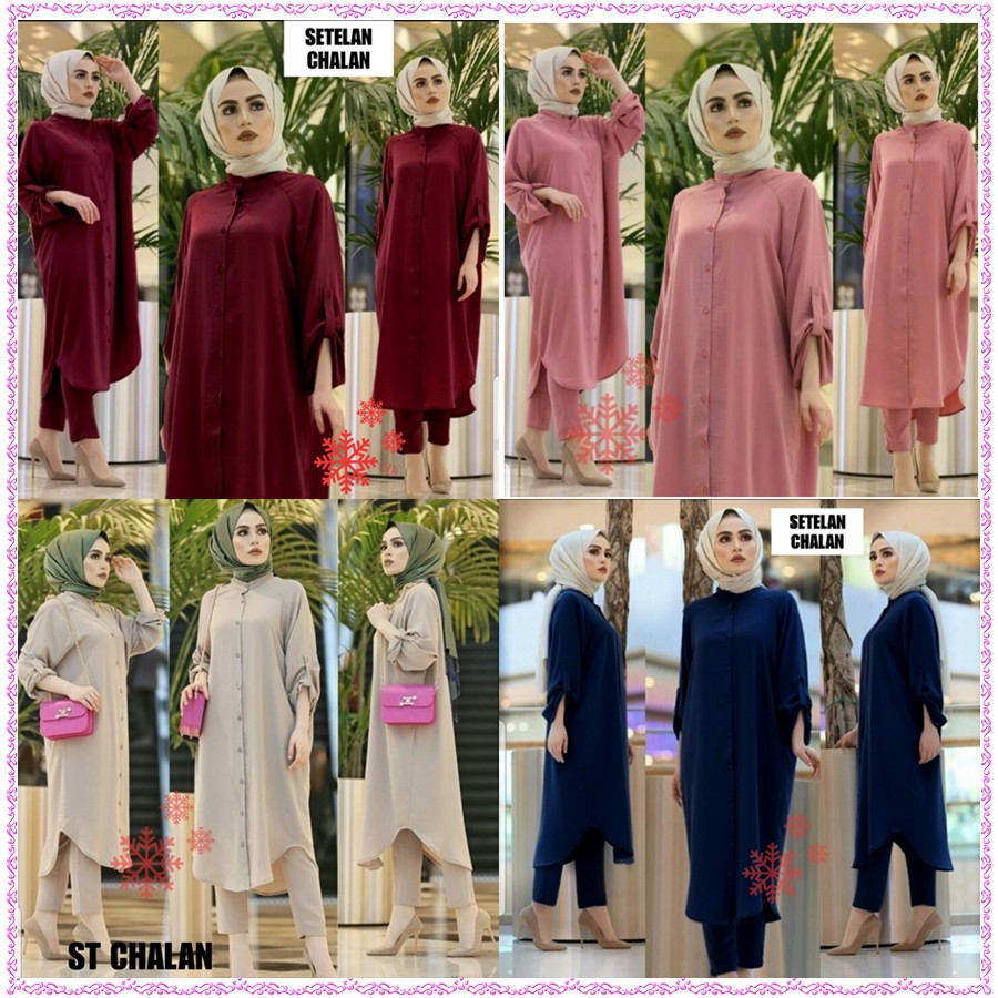  Setelan  Chalan Moscrepe Premium Setelan  Tunik Wanita  Baju  