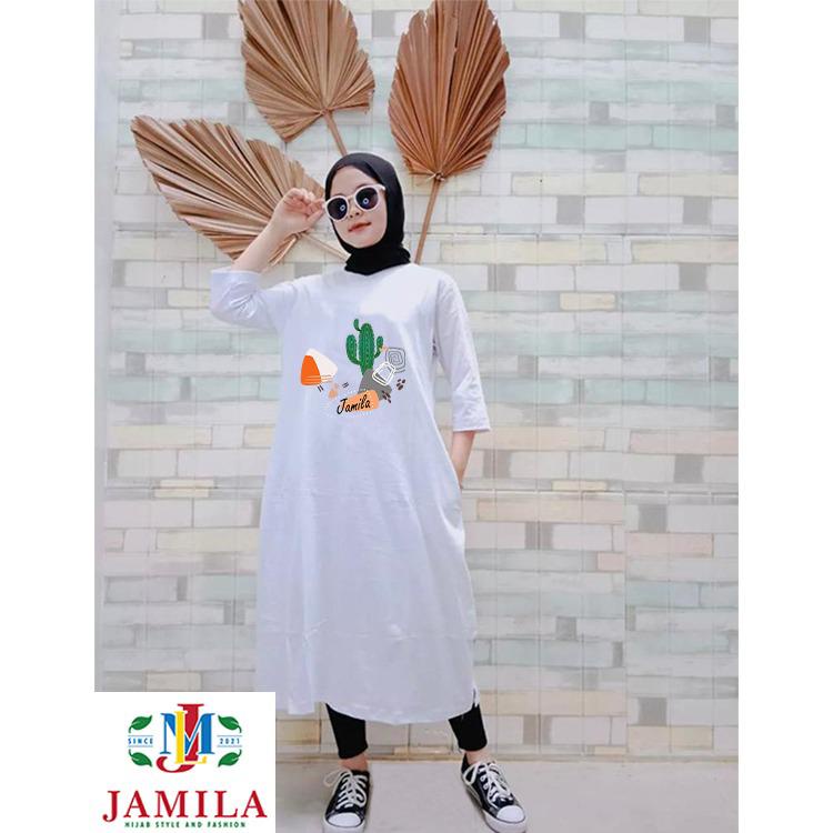 LONG DRES JAMILA /JAMILA Tunik /LONG DRES Fashion Muslim Wanita/LONG DRES Kaos Jumbo Terbaru 2022 /Tunik Terbaru /tunik terbaru/long dress/pakaian wanita/pakaian wanita muslim