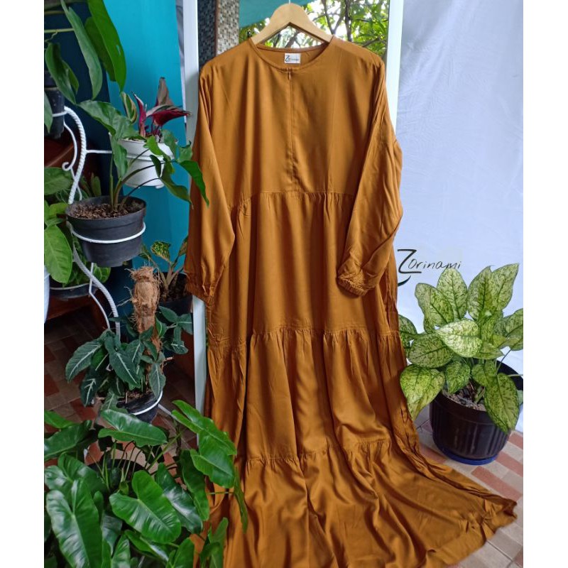 Hexa Dress in Mustard/gamis bigsize/dress bigsize/alana dress/kienka.id/gamis syari/bayleaf.id