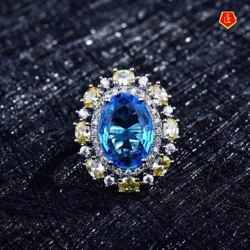 [Ready Stock]Elegant Luxury Colored Gems Yellow Diamond Women's Ring