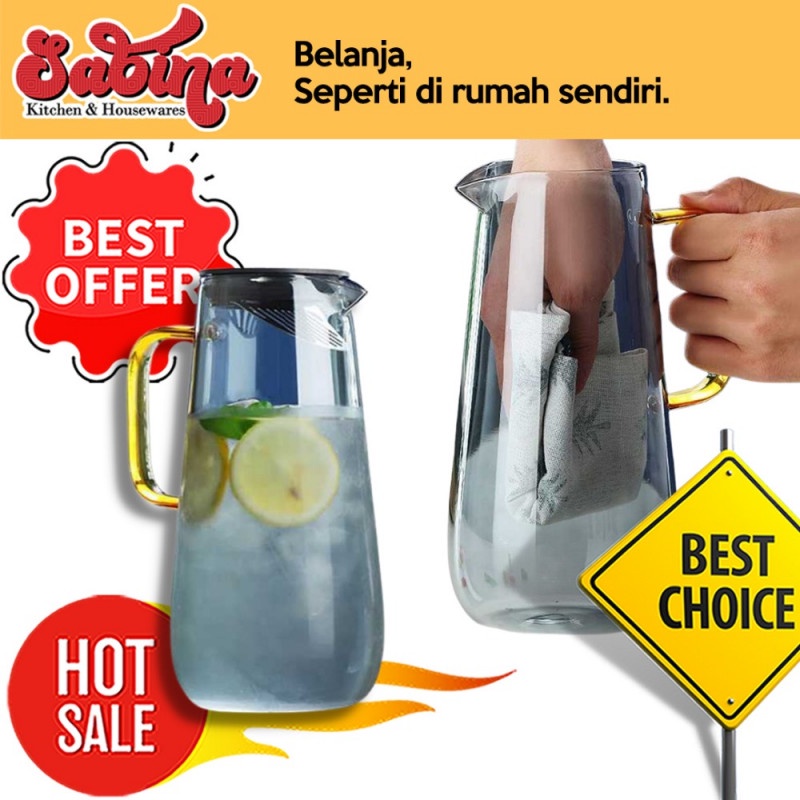 Teko Pitcher Kaca Unik Teh Kopi Jus Borosilicate Glass 1.6l Homadise