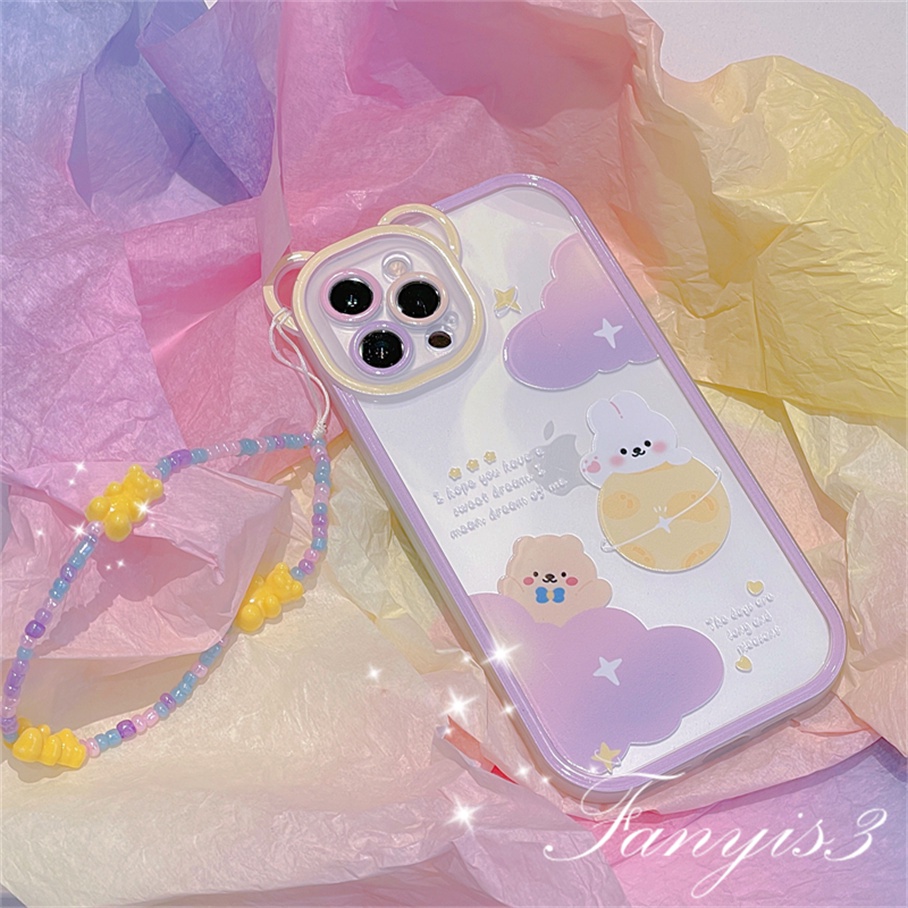 Compatible For iPhone 14 13 12 11 Pro Max X XR Xs Max 8 7 6 6s Plus SE 2020 Soft Case Pelindung Desain Planet Kelinci Fantasi Untuk